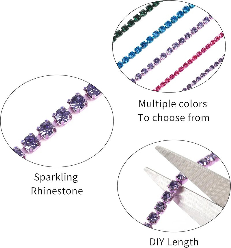 Rytenz 10 Yards 3 MM Rhinestone Chain Trim Crystal Rhinestone Close Chain Trim for Sewing Crafts, DIY Decoration, Jewelry, Clothing, Shoes (Purple) - Image 3